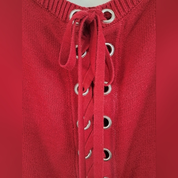 Express Women's Red Crew Neck Sweater Back Lace Up Medium - Picture 5 of 8